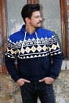 Üç İplik Şardonlu Kapşonlu Kanguru Cepli Baklava Desenli Erkek Günlük Sweatshirt