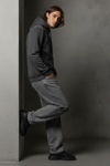 Unisex Kışlık Antrasit Gri Üç İplik Şardonlu Pamuklu Kalın Basic Kapüşonlu Hoodie Sweatshirt