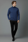 Unisex Kışlık Mavi Yarım Fermuarlı Dik Yaka 2 İplik Basic Sweatshirt