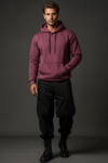 Unisex Kışlık Mürdüm Rengi Üç İplik Şardonlu Pamuklu Kalın Kapüşonlu Hoodie Sweatshirt