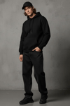 Unisex Kışlık Siyah Üç İplik Şardonlu Pamuklu Kalın Basic Kapüşonlu Hoodie Sweatshirt
