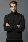 Unisex Kışlık Siyah Yarım Fermuarlı Dik Yaka 2 İplik Basic Sweatshirt