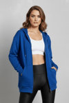 Unisex Saks Mavi Oversize Kalıp 2 İplik Kapüşonlu Fermuarlı Sweatshirt Ceket Hırka