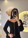 Bardot Yaka Kol Yırtmaç Detay Triko Hırka