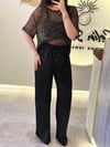 Beli Bağcıklı Bol Paça Saten Pantolon