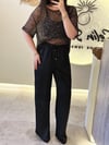 Beli Bağcıklı Bol Paça Saten Pantolon