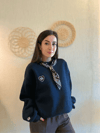 Fularlı Kalp Nakışlı Oversize Sweatshirt Lacivert