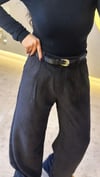 Kemerli Fitilli Kadife Bol Paça Pantolon Siyah