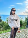 Kontrast Yaka Baskılı Oversize Sweatshirt Bej