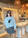 Leopar Baskılı Sloganlı Oversize Sweatshirt Ekru