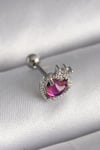 316L Çelik Gümüş Renk Pembe Mineli Kalp Zirkon Taş Detaylı Taç Tragus Piercing