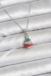 316L Çelik Zincir Gümüş Ren Çam Ağacı Model Zirkon Taşlı Yılbaşı Temalı Kadın Kolye