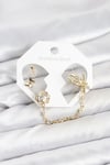 Pirinç Gold Renk Kelebekli Model Zincir Bağlantılı Ear Cuff Küpe Seti