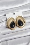 Pirinç Gold Renk Siyah Taşlı Damla Model Vintage Kadın Küpe