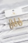 Pirinç Gold Renk Zirkon Taşlı Vintage Model YSX Trio Küpe Seti