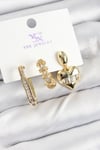 Pirinç Zİrkon Taşlı Kalp Model Gold Renk 3'lü Kadın Küpe