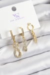 Pirinç Zİrkon Taşlı Sallantılı Model Gold Renk 3'lü Kadın Küpe