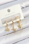 Pirinç Zirkon Taşlı Yıldız Model Gold Renk 3'lü Çift Kadın Küpe Set