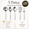 5 Parça Paslanmaz Çelik Servis Seti – Kepçe, Servis Kaşığı, Kevgir, Spatula ve Servis Çatalı