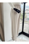 Düğmeli Scuba Pantolon Bej