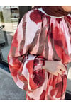 Moda Ala Çiçek Desenli Takım Bordo
