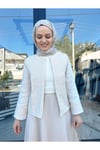 Nakış İşlemeli Keten Ceket Krem