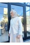Nakış İşlemeli Keten Ceket Krem