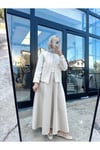 Nakış İşlemeli Keten Ceket Krem