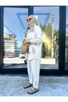 Yapraklı Taşlı Gömlek Krem Taş