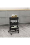 Çelik-Siyah Servis Arabası 38x28x65 cm Banyo Düzenleyici-Raf Ünitesi Tekerli
