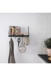 Duvar Rafı Kancalı Raf 42x12x26 Cm Siyah Renk Çelik kayın Ağscı