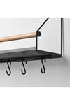 Duvar Rafı Kancalı Raf 42x12x26 Cm Siyah Renk Çelik kayın Ağscı