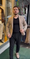 Bej Blazer Ceket Slim Fit - Tişört Siyah - Yan tokalı siyah pantolon