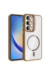 Galaxy A35 Kılıf Standlı ve Kamera Lens Hediyeli M-Safe Şarj Özellikli NVTH Etro Kapak - Pembe