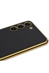 Galaxy S23 Plus Uyumlu Deri Görünümlü Kenarları Elektroplating Kaplama NVTH Fizyon Kılıf-Siy