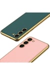 Galaxy S23 Plus Uyumlu Deri Görünümlü Kenarları Elektroplating Kaplama NVTH Fizyon Kılıf-Kır