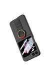 Galaxy Z Flip 6 Kılıf Kamera Korumalı Yüzüklü Karbon Tasarımlı NVTH Flip Ring Kıpta Kapak-Siyah