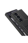 Galaxy Z Fold 6 Kılıf Karbon Fiber Deri Kartlıklı NVTH Kıpta Dik Açılan Kartlıklı Kapak-Siyah
