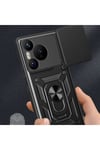 Huawei Pura 70 5G Kılıf Magnetik Standlı Kamera Korumalı NVTH Sürgülü Vega Kapak - Mavi