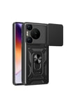 Huawei Pura 70 Pro 5G Kılıf Magnetik Standlı Kamera Korumalı NVTH Sürgülü Vega Kapak - Siyah