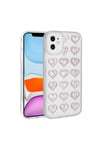 iPhone 11 Kılıf Kamera Korumalı Renkli Kalp Desenli Transparan NVTH Kalp Kapak - Pembe