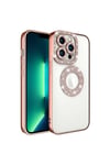 iPhone 12 Pro Max Kılıf Kamera Korumalı Taş Süslemeli Arkası Şeffaf NVTH Asya Kapak - Rose Gold