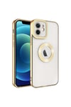 iPhone 12 Uyumlu Kamera Korumalı Logo Gösteren NVTH Omega Kılıf-Gold
