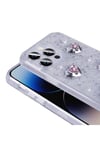 iPhone 14 Pro Max Kılıf Airbagli Simli Arka Yüzey NVTH Işıltı Silikon Kapak - Beyaz-Kalp