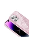 iPhone 14 Pro Max Kılıf Magsafe Şarj Özellikli Parlayan Simli NVTH Okso Kapak - Gold