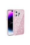 iPhone 14 Pro Max Kılıf Magsafe Şarj Özellikli Parlayan Simli NVTH Okso Kapak - Pembe