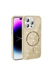 iPhone 14 Pro Max Kılıf Magsafe Şarj Özellikli Parlayan Simli NVTH Okso Kapak - Gold