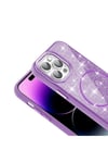 iPhone 14 Pro Max Kılıf Magsafe Şarj Özellikli Parlayan Simli NVTH Okso Kapak - Pembe