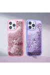 iPhone 14 Pro Max Kılıf Sıvılı Simli Şeffaf Arka Yüzey NVTH Keto Silikon Kapak - Pembe