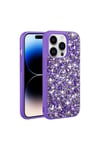 iPhone 14 Pro Uyumlu Parlak Taşlı Tasarım NVTH Linea Kılıf-Mor